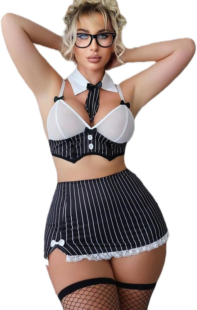 Sexy School Girl Lingerie Set Student Role Play Costume with Plaid Skirt Lingerie Outfit for Women