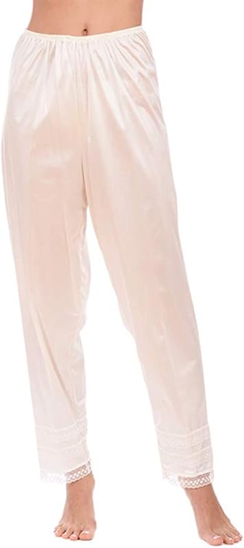 Gaono Women's Silk Pettipants Slip Ankle Length Snip-it Pant Liner Satin Culotte Slip Elastic Waistband Lace Sleep Pants
