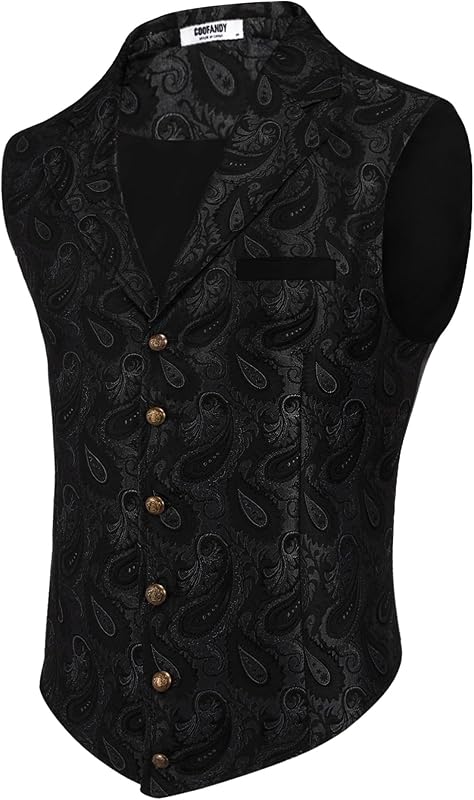COOFANDY Mens Suit Vest Paisley Floral Victorian Vests Gothic Steampunk Formal Waistcoat Tuxedo Vests with Notched Lapels