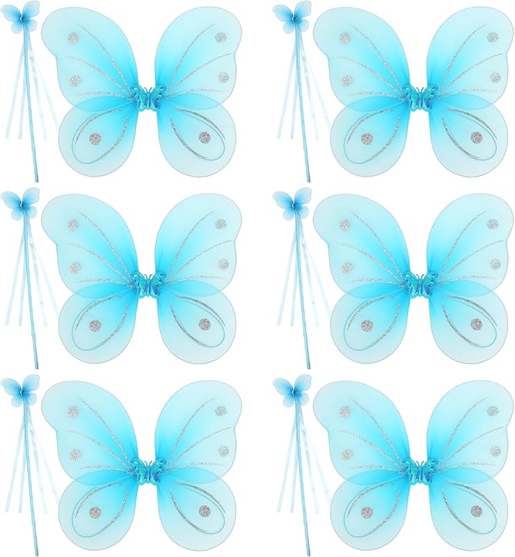 kilofly 6 Sets Angel Butterfly Wings Fairy Wands Princess Dress Up Costume