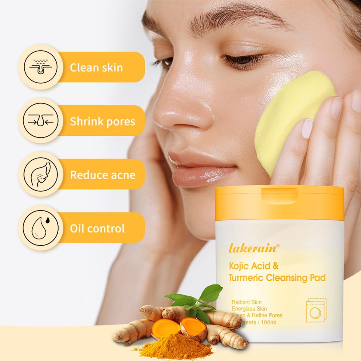 Turmeric Cleansing Pads 80 Counts, Turmeric Face Scrub Pads Exfoliating Face for deep cleansing Balance Skin Oil