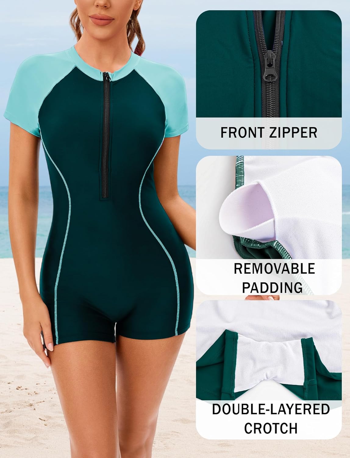 FEOYA Women's Short Sleeve Rash Guard One Piece Boyleg Bottoms Surfing Swimsuit UPF 50+ Bathing Suit for Swimming - TrendyLookz
