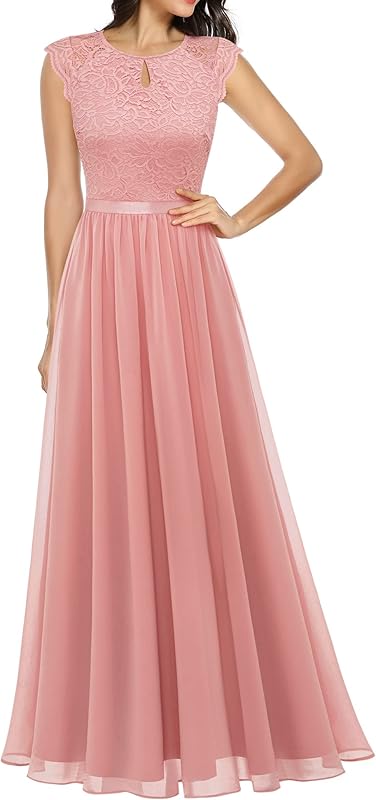 Dressystar Women's V Neck Sleeveless Lace Bridesmaid Dress Wedding Party Gown