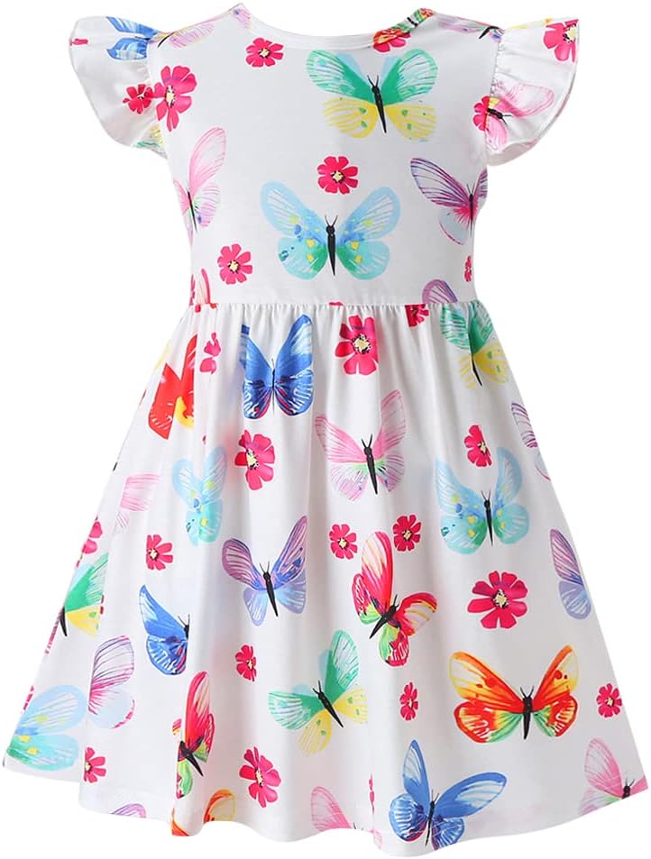 Toddler Little Girls Casual Dresses Short Sleeve Crew Neck Graphic Cartoon Dress for 2-8 Years