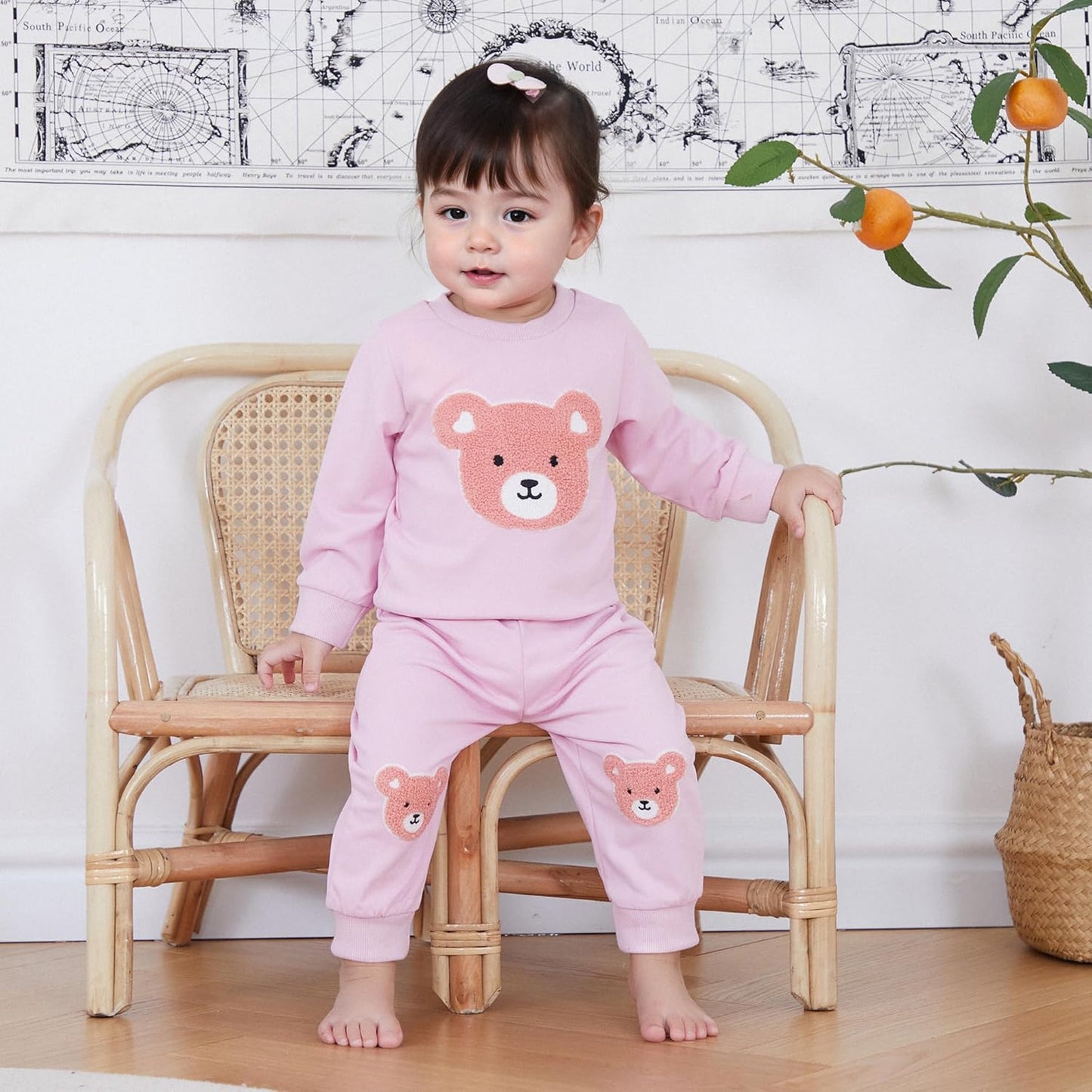 WZTYYDS Toddler Baby Girl Fall Winter Clothes Bear Embroidered Long Sleeve Sweatshirt Pants Outfits Set 2Pcs Sweatsuit