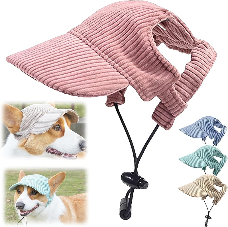 Dog Hat, 2025 Upgraded Hats for Dogs Cats Summer Beach Hat with Ear Holes, Adjustable Puppy Sun Bonnet Headdress (Pink, Large, Dog)