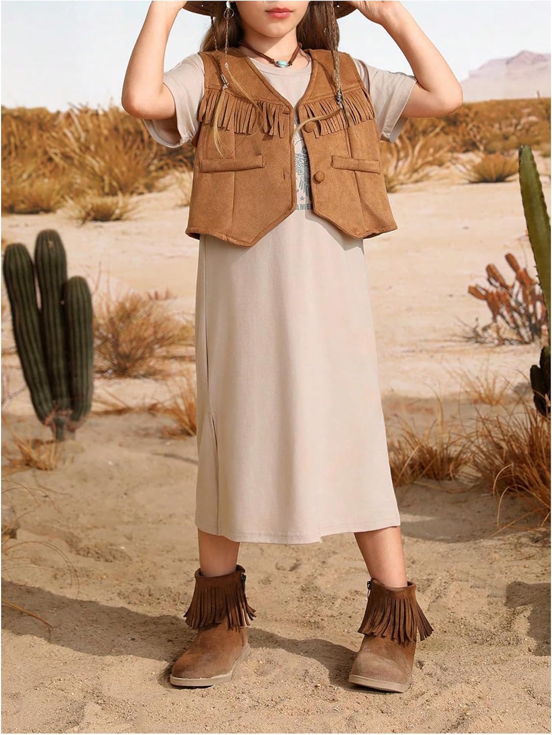 Verdusa Girl's Western Fringe Crop Vest 70s Hippie Boho Tassels Cowgirl Jacket
