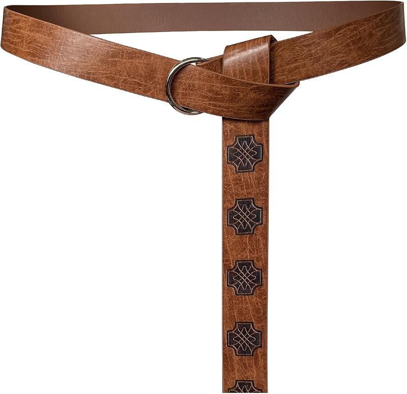 HiiFeuer Medieval Embossed PU Leather O-Ring Belt, Retro Renaissance Knight Belt