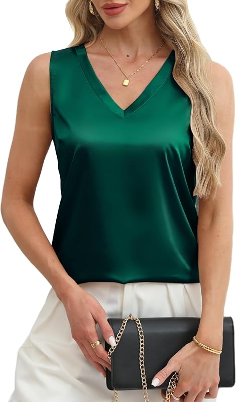 Mawor Satin Tank Tops for Women Casual V Neck Silk Basic Cami Camisoles