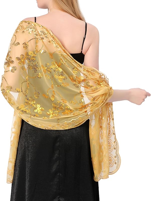 Shawls and Wraps for Evening Dresses,Women Formal 1920s Sequin Flower Sheer Shawls and Wraps for Wedding-