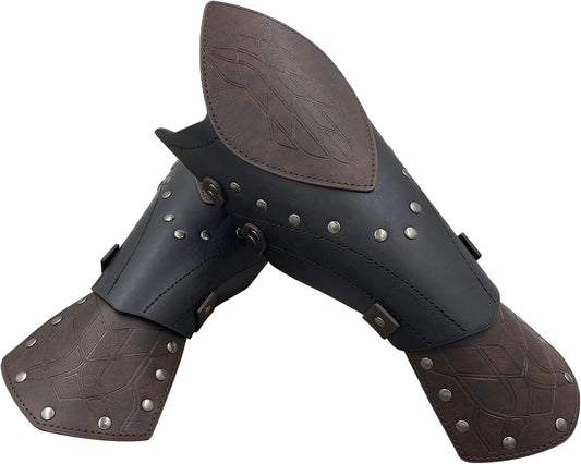 HiiFeuer Medieval Embossed Faux Leather Elf Arm Guards, Fantasy Cosplay Buckle Bracers, Knight Archer Gauntlets for LARP