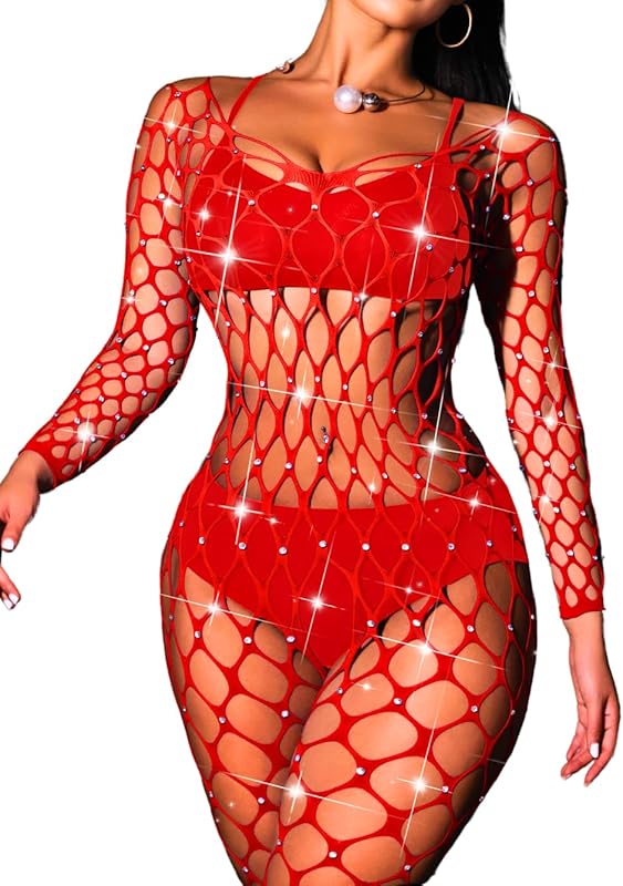 Fishnet Jumpsuit Fits All Size, Rave Outfits Sparkly Rhinestone, Sexy Exotic Dancewear For Women Plus Size - TrendyLookz