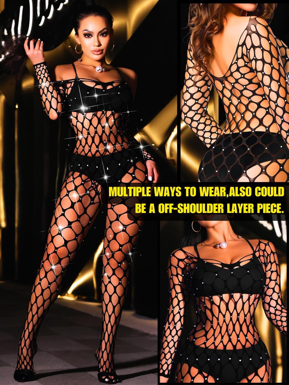 Fishnet Jumpsuit Fits All Size, Rave Outfits Sparkly Rhinestone, Sexy Exotic Dancewear For Women Plus Size - TrendyLookz