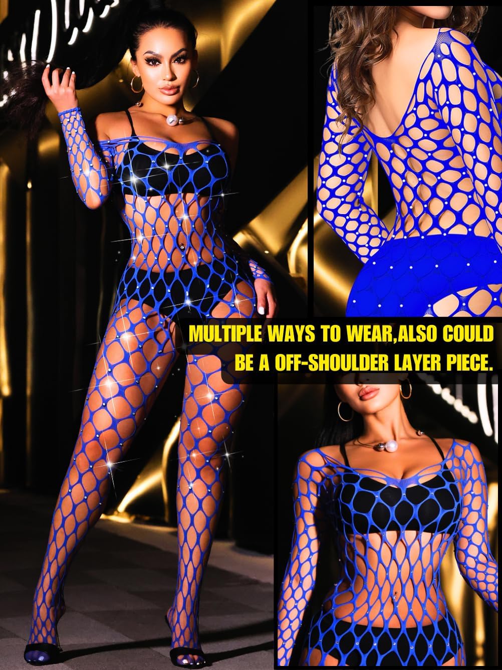 Fishnet Jumpsuit Fits All Size, Rave Outfits Sparkly Rhinestone, Sexy Exotic Dancewear For Women Plus Size - TrendyLookz