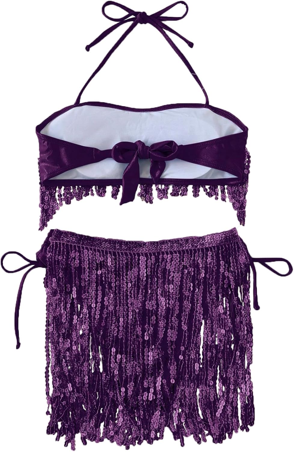 FlatterMe Bikini Sets Contrast Sequin Fringe Trim Halter Tie Side Swimsuit - TrendyLookz