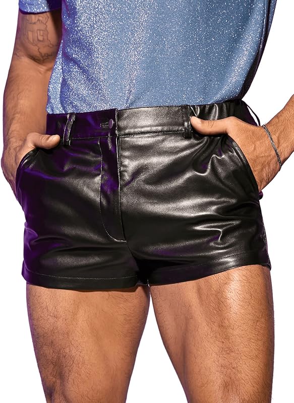 Floerns Men's Casual PU Leather Straight Leg Button Front Workout Shorts - TrendyLookz