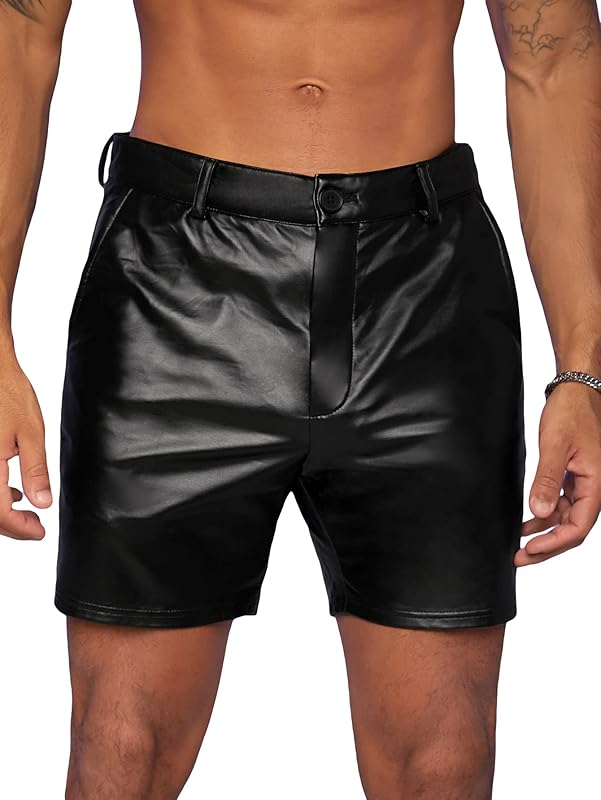 Floerns Men's Casual PU Leather Straight Leg Button Front Workout Shorts - TrendyLookz