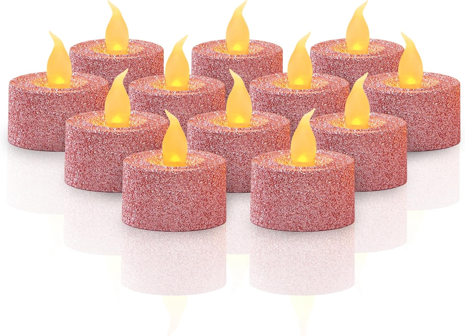 FURORA LIGHTING Pink Glitter LED Tealight Candles Pack of 12, Flameless Flickering Tealight Candles for Home Décor, 1.5’’(W) x 1.65’’(H), Battery Operated - TrendyLookz