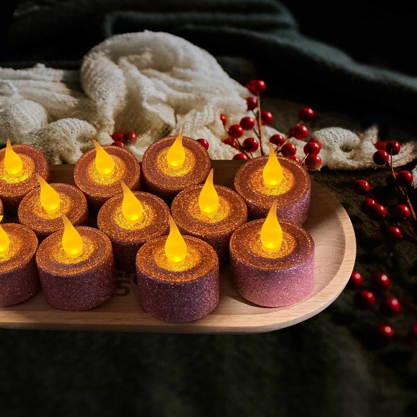 FURORA LIGHTING Pink Glitter LED Tealight Candles Pack of 12, Flameless Flickering Tealight Candles for Home Décor, 1.5’’(W) x 1.65’’(H), Battery Operated - TrendyLookz
