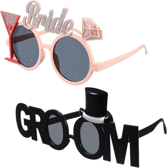 Gadpiparty Bridal Shower Eyewear 2Pcs Plastic Groom Glasses Bride Glasses Bachelor Party Eyeglasses Photo Props Night Bridal Eyeglasses Wedding Hen Party Favors Hen Party Sunglasses - TrendyLookz