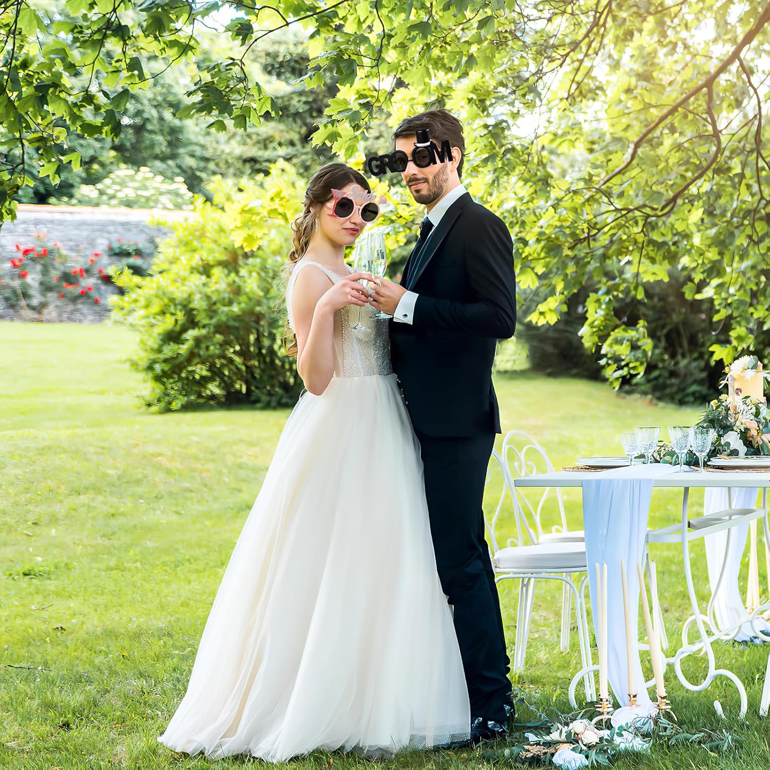 Gadpiparty Bridal Shower Eyewear 2Pcs Plastic Groom Glasses Bride Glasses Bachelor Party Eyeglasses Photo Props Night Bridal Eyeglasses Wedding Hen Party Favors Hen Party Sunglasses - TrendyLookz