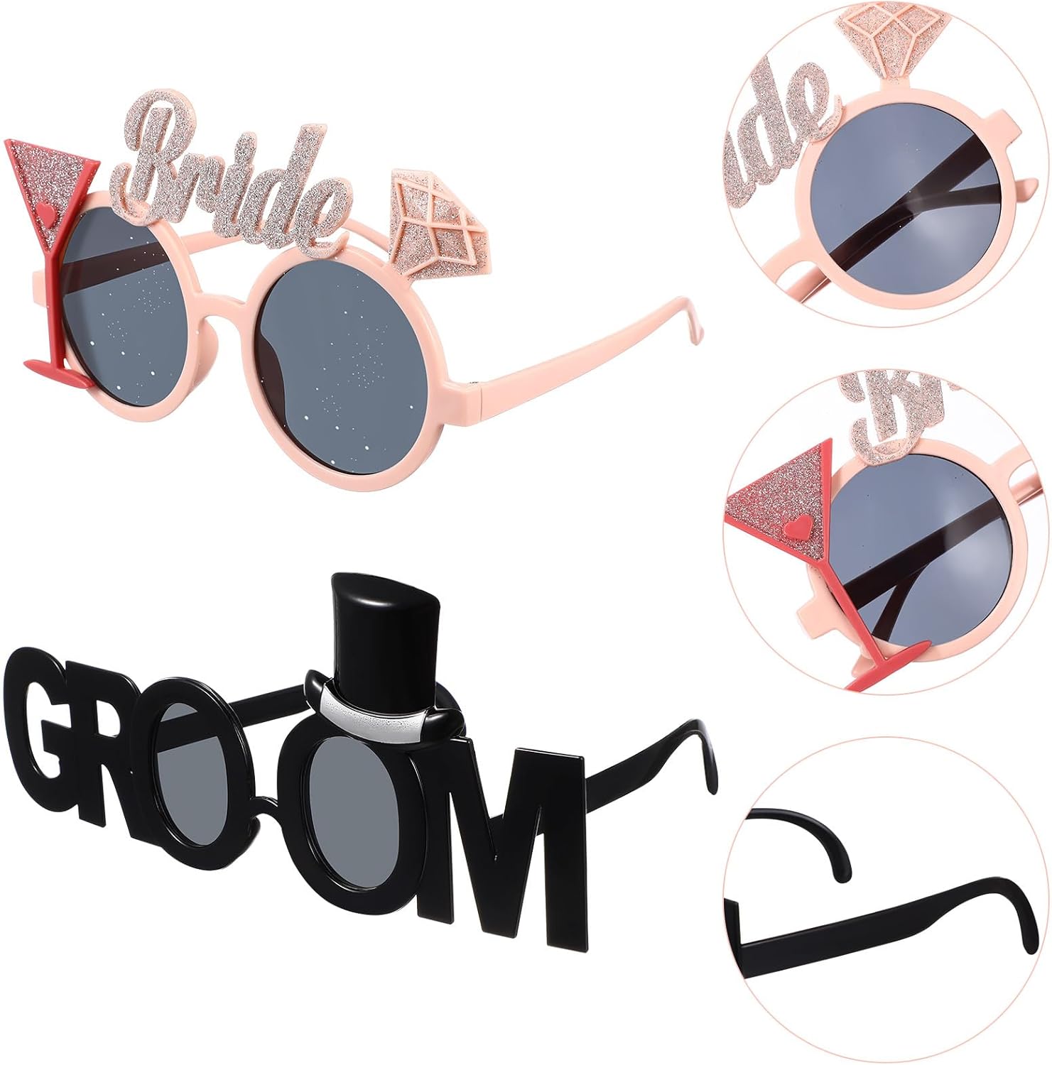Gadpiparty Bridal Shower Eyewear 2Pcs Plastic Groom Glasses Bride Glasses Bachelor Party Eyeglasses Photo Props Night Bridal Eyeglasses Wedding Hen Party Favors Hen Party Sunglasses - TrendyLookz