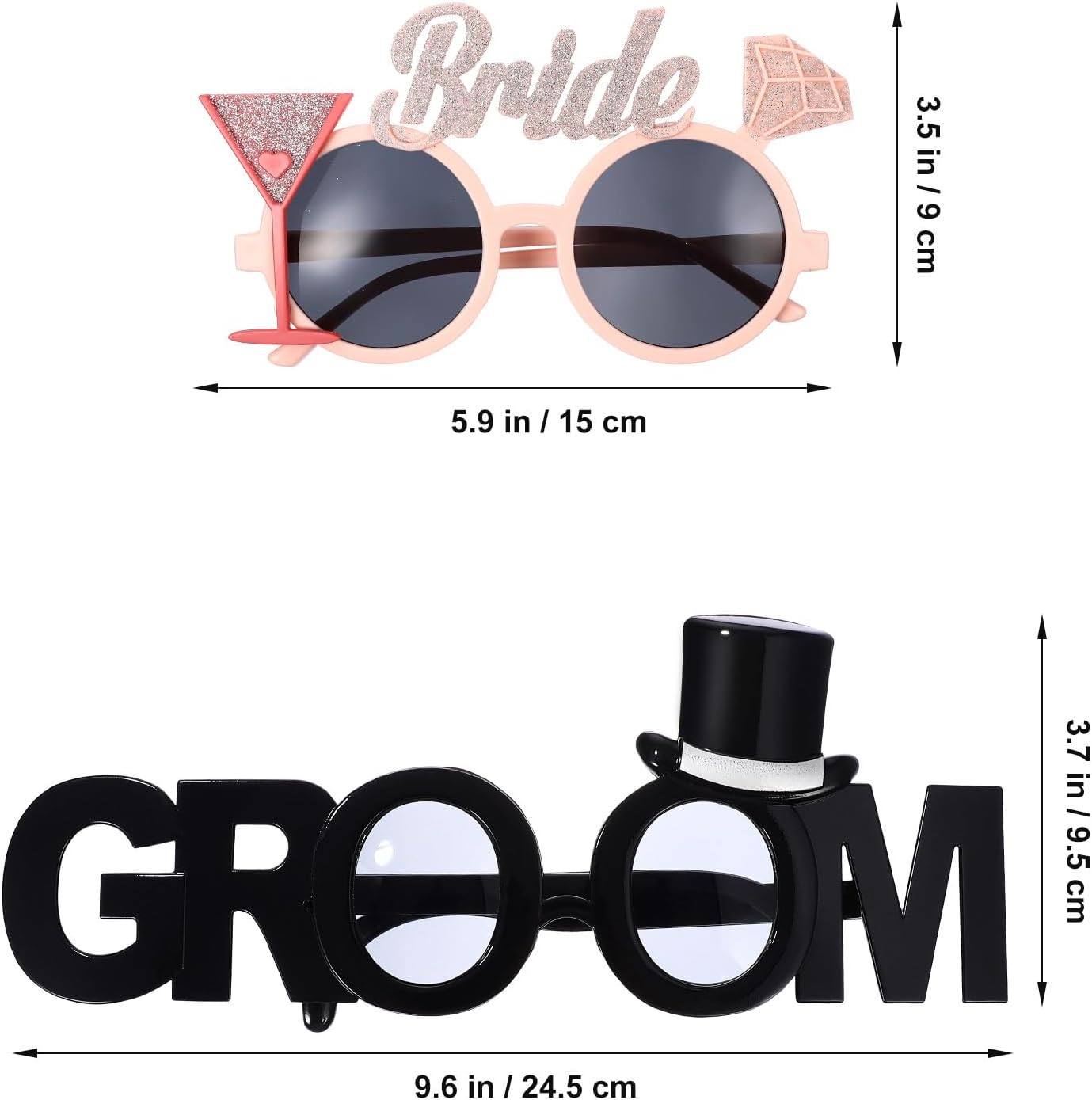 Gadpiparty Bridal Shower Eyewear 2Pcs Plastic Groom Glasses Bride Glasses Bachelor Party Eyeglasses Photo Props Night Bridal Eyeglasses Wedding Hen Party Favors Hen Party Sunglasses - TrendyLookz