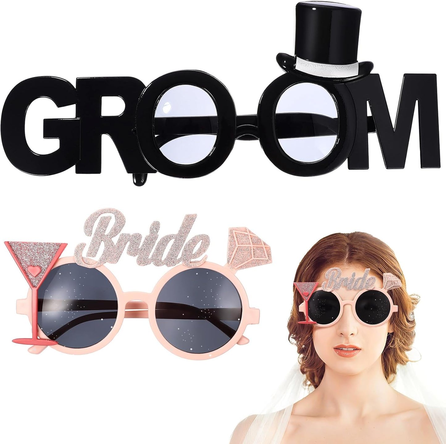 Gadpiparty Bridal Shower Eyewear 2Pcs Plastic Groom Glasses Bride Glasses Bachelor Party Eyeglasses Photo Props Night Bridal Eyeglasses Wedding Hen Party Favors Hen Party Sunglasses - TrendyLookz