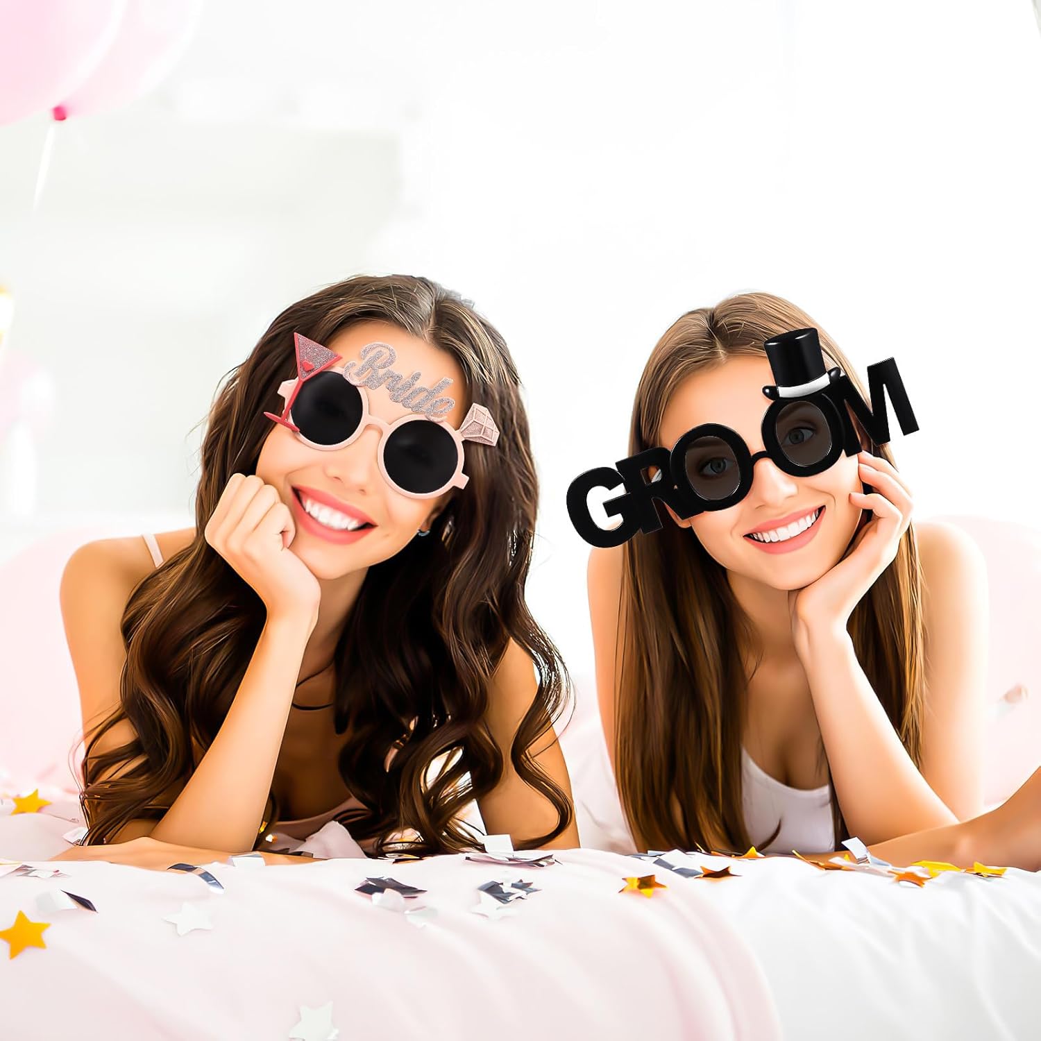 Gadpiparty Bridal Shower Eyewear 2Pcs Plastic Groom Glasses Bride Glasses Bachelor Party Eyeglasses Photo Props Night Bridal Eyeglasses Wedding Hen Party Favors Hen Party Sunglasses - TrendyLookz