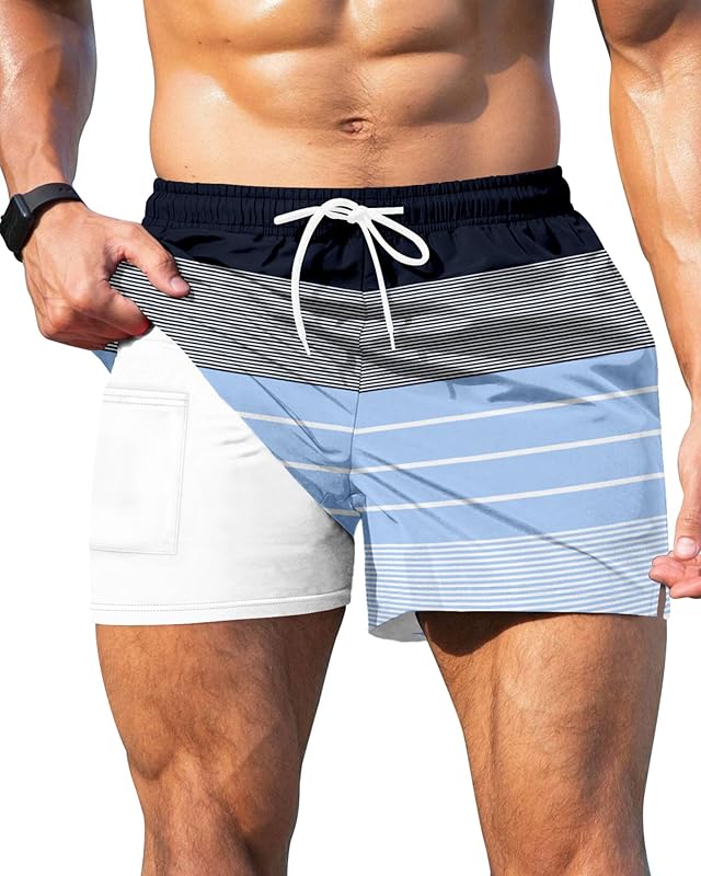 GIISAM Men's Swim Trunks, Bathing Suit 4 inch Inseam Quick Dry Swimsuit Beach Shorts with Compression Liner - TrendyLookz
