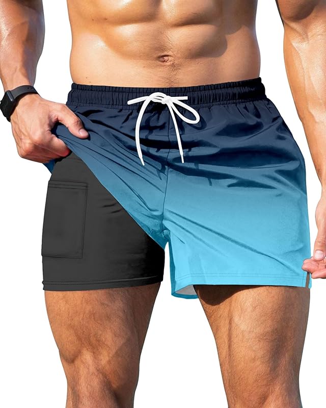 GIISAM Men's Swim Trunks, Bathing Suit 4 inch Inseam Quick Dry Swimsuit Beach Shorts with Compression Liner - TrendyLookz