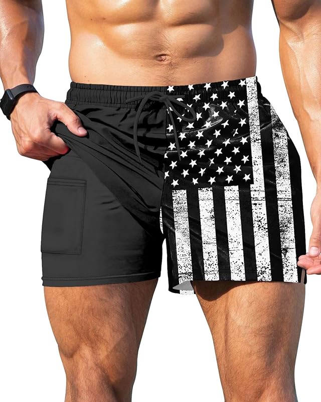 GIISAM Men's Swim Trunks, Bathing Suit 4 inch Inseam Quick Dry Swimsuit Beach Shorts with Compression Liner - TrendyLookz