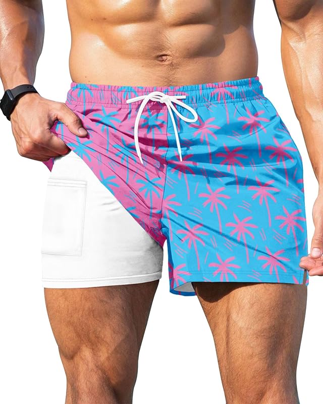 GIISAM Men's Swim Trunks, Bathing Suit 4 inch Inseam Quick Dry Swimsuit Beach Shorts with Compression Liner - TrendyLookz