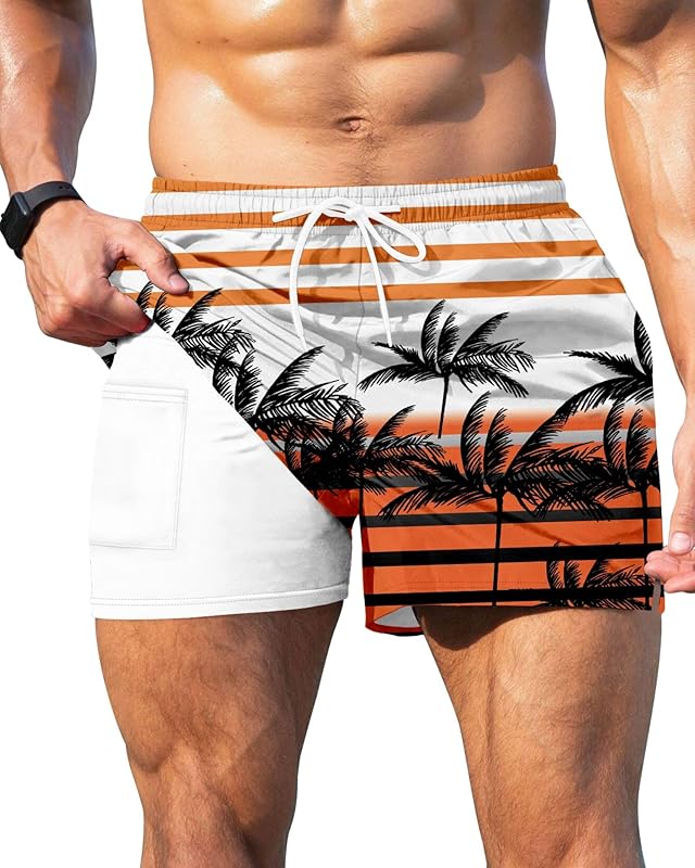 GIISAM Men's Swim Trunks, Bathing Suit 4 inch Inseam Quick Dry Swimsuit Beach Shorts with Compression Liner - TrendyLookz