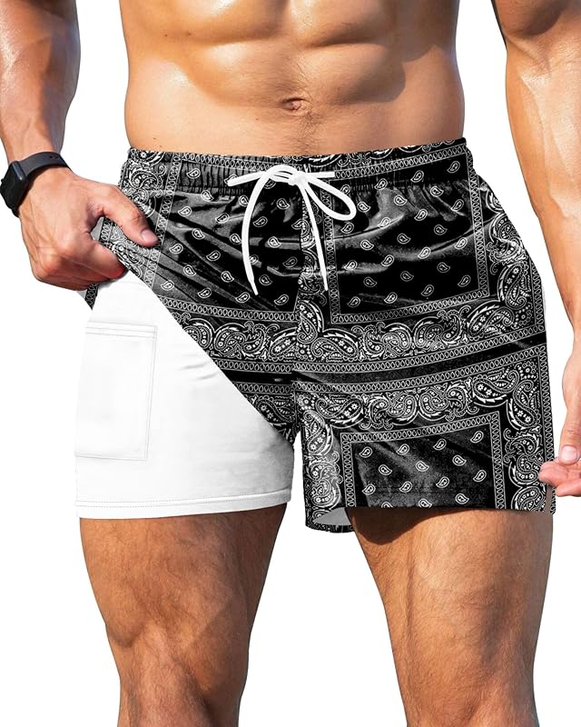 GIISAM Men's Swim Trunks, Bathing Suit 4 inch Inseam Quick Dry Swimsuit Beach Shorts with Compression Liner - TrendyLookz