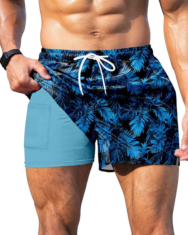 GIISAM Men's Swim Trunks, Bathing Suit 4 inch Inseam Quick Dry Swimsuit Beach Shorts with Compression Liner - TrendyLookz