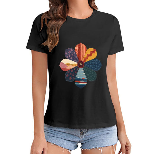 Gildan T-shirt Women Abstract Floral Pattern Design Spring and Summer Round Neck Short - sleeved Tops Women's Casual Sports T-shirt - TrendyLookz