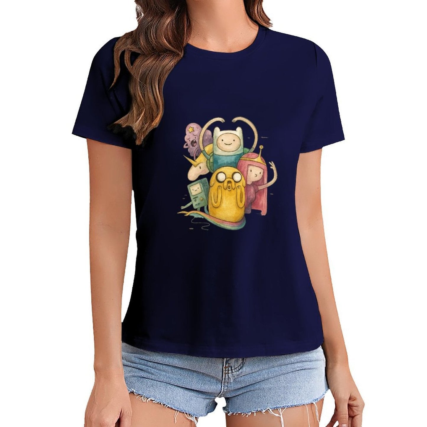 Gildan T-shirt Women Adventure Time Friends Reunion Spring and Summer Round Neck Short - sleeved Tops Women's Casual Sports T-shirt - TrendyLookz