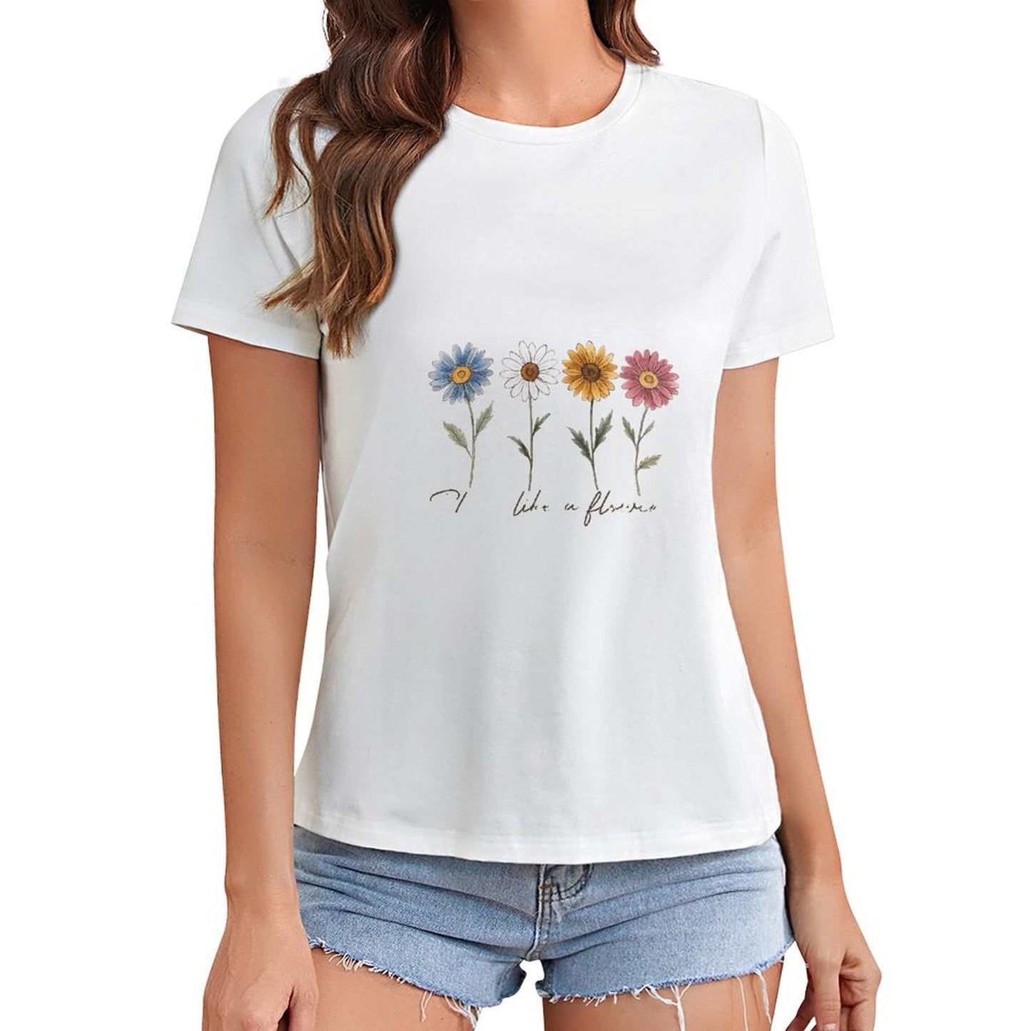 Gildan T-shirt Women Bloom Like A Flower Spring and Summer Round Neck Short - sleeved Tops Women's Casual Sports T-shirt - TrendyLookz