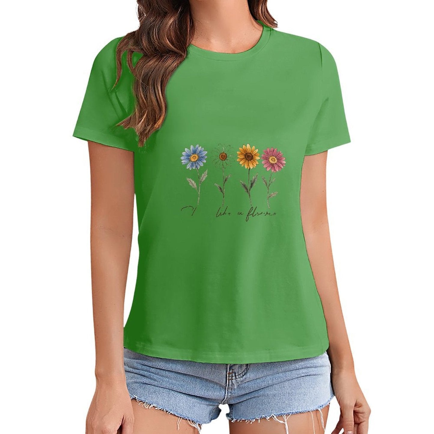 Gildan T-shirt Women Bloom Like A Flower Spring and Summer Round Neck Short - sleeved Tops Women's Casual Sports T-shirt - TrendyLookz
