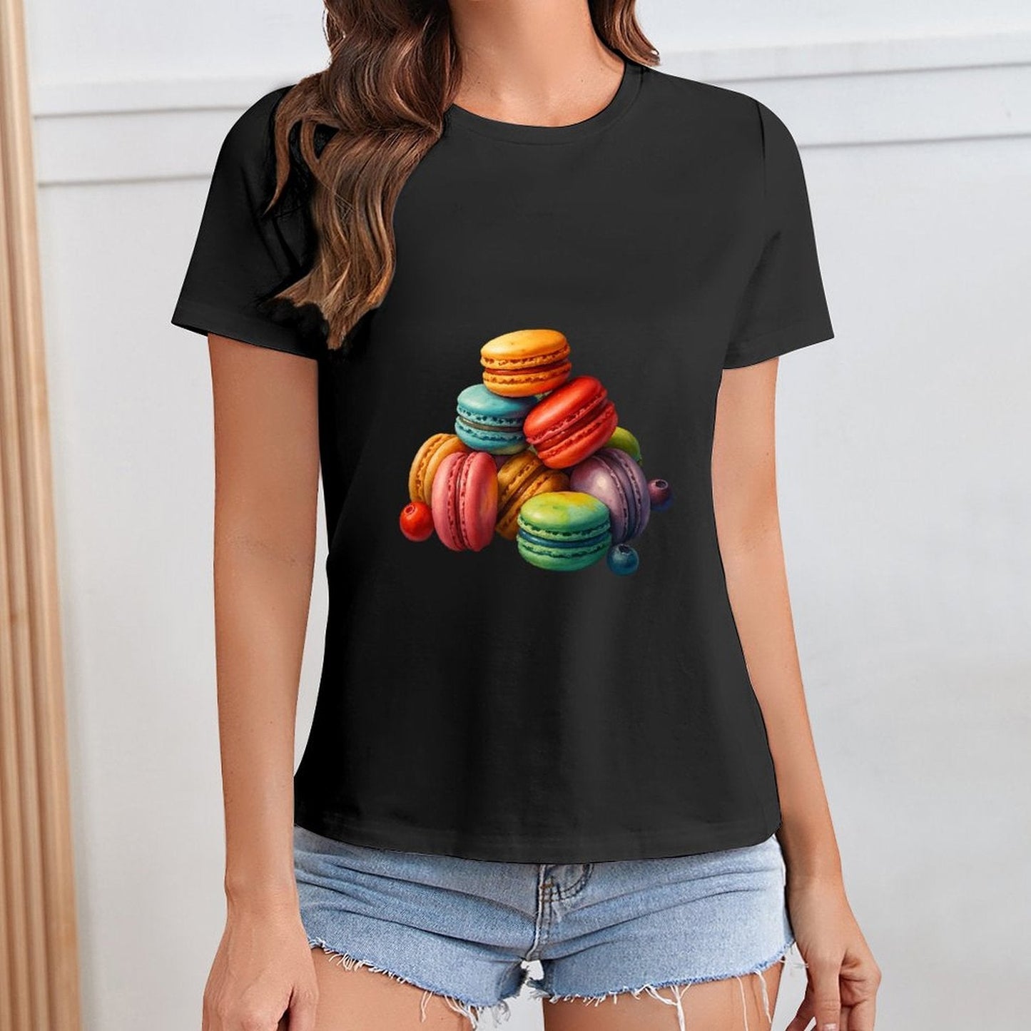 Gildan T-shirt Women Colorful Macarons with Fruits Spring and Summer Round Neck Short - sleeved Tops Women's Casual Sports T-shirt - TrendyLookz