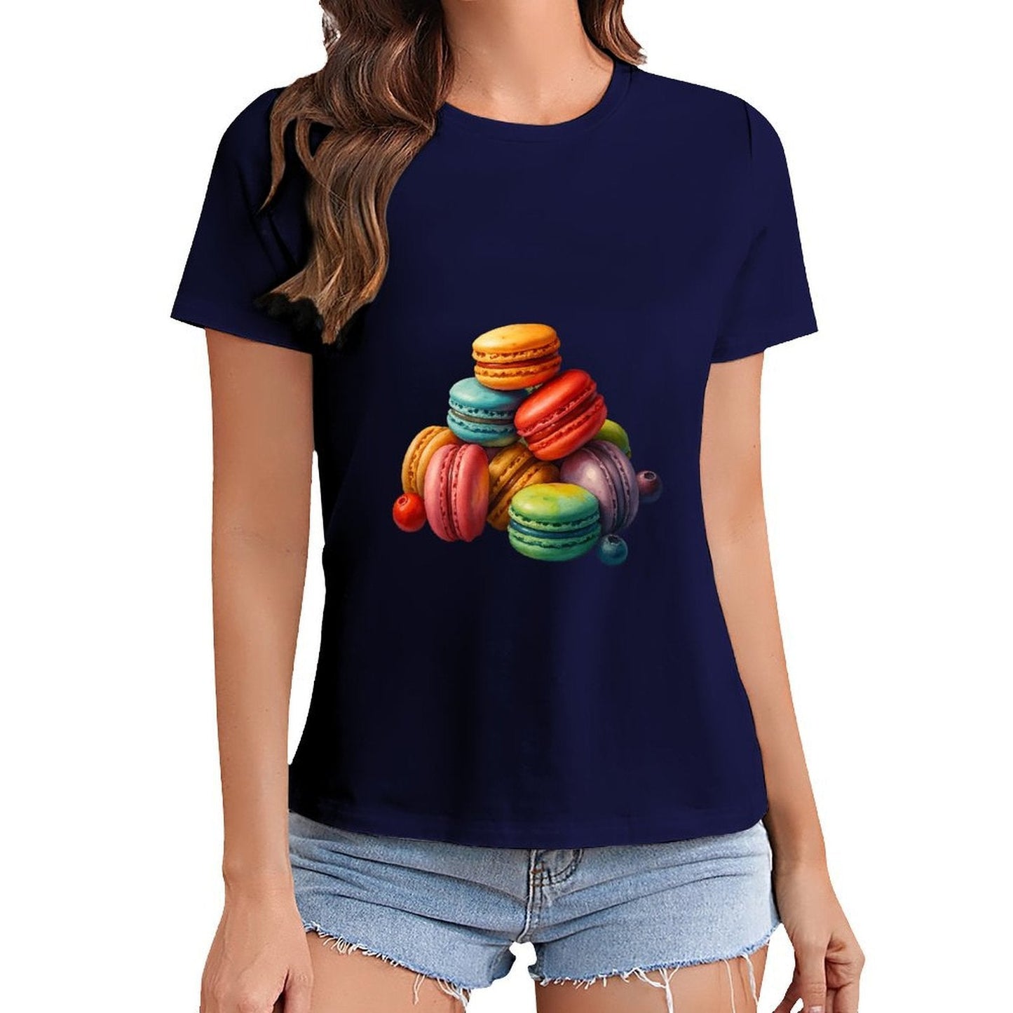 Gildan T-shirt Women Colorful Macarons with Fruits Spring and Summer Round Neck Short - sleeved Tops Women's Casual Sports T-shirt - TrendyLookz
