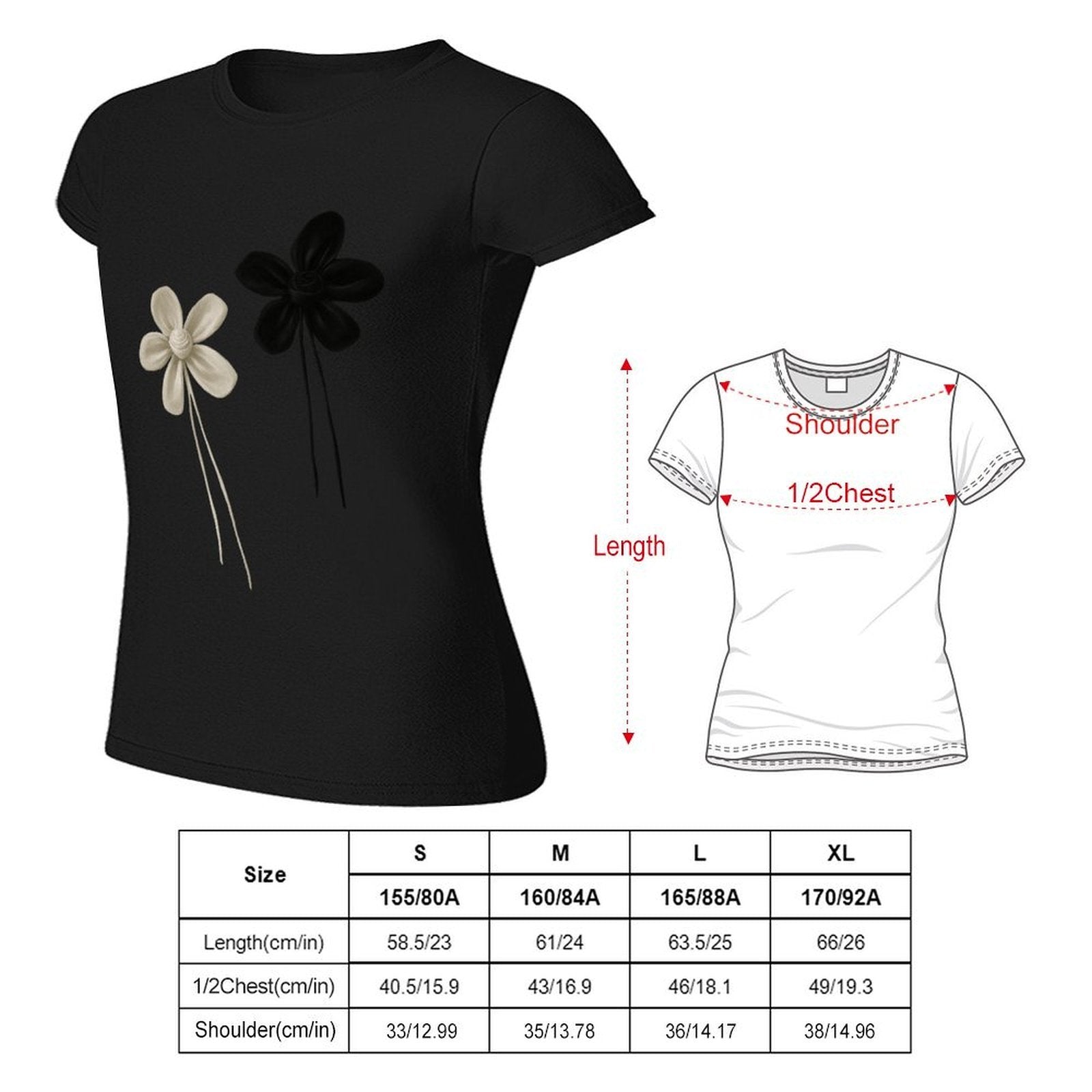 Gildan T-shirt Women Contrast of Black And White Flowers Spring and Summer Round Neck Short - sleeved Tops Women's Casual Sports T-shirt - TrendyLookz