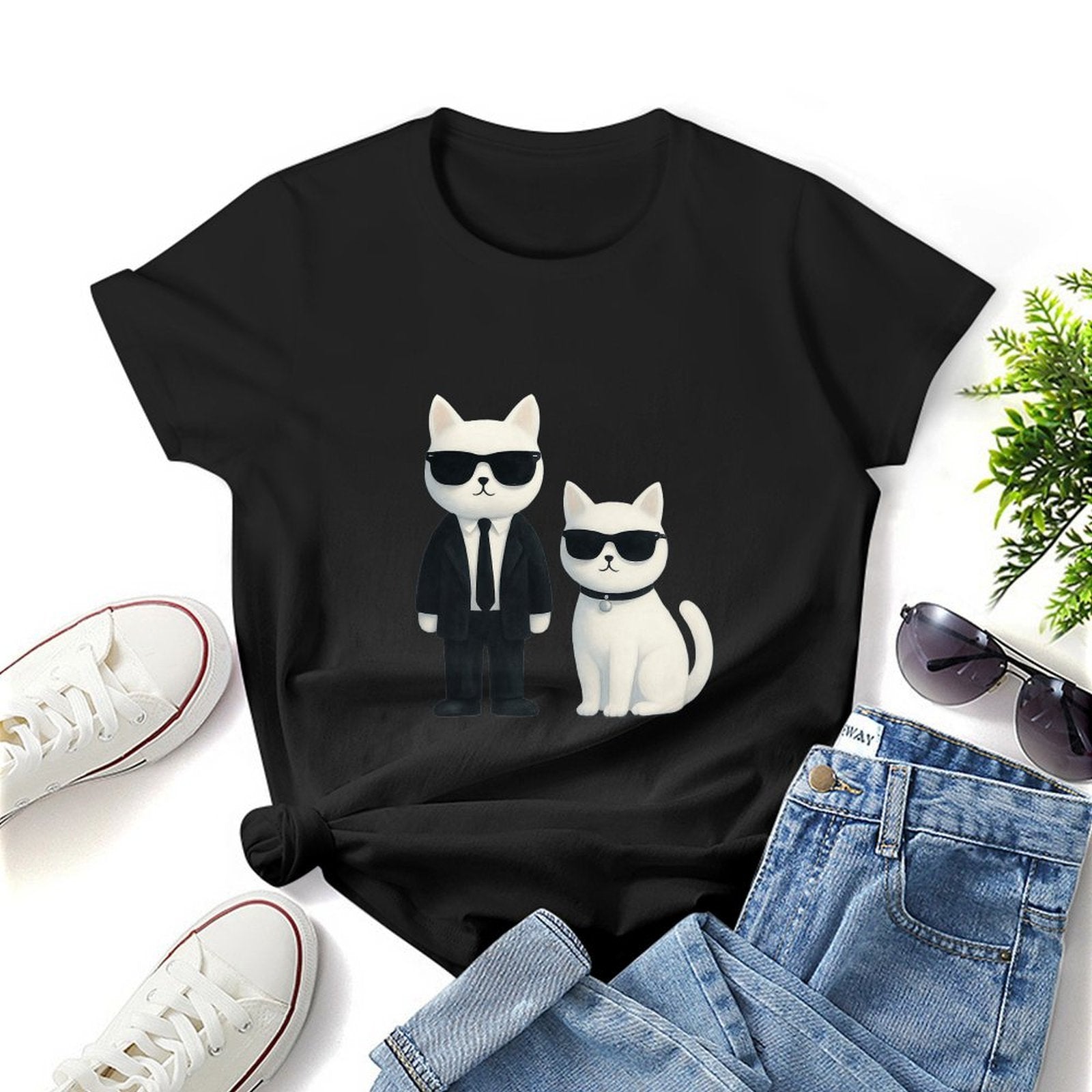 Gildan T-shirt Women Cool Cats in Sunglasses Spring and Summer Round Neck Short - sleeved Tops Women's Casual Sports T-shirt - TrendyLookz