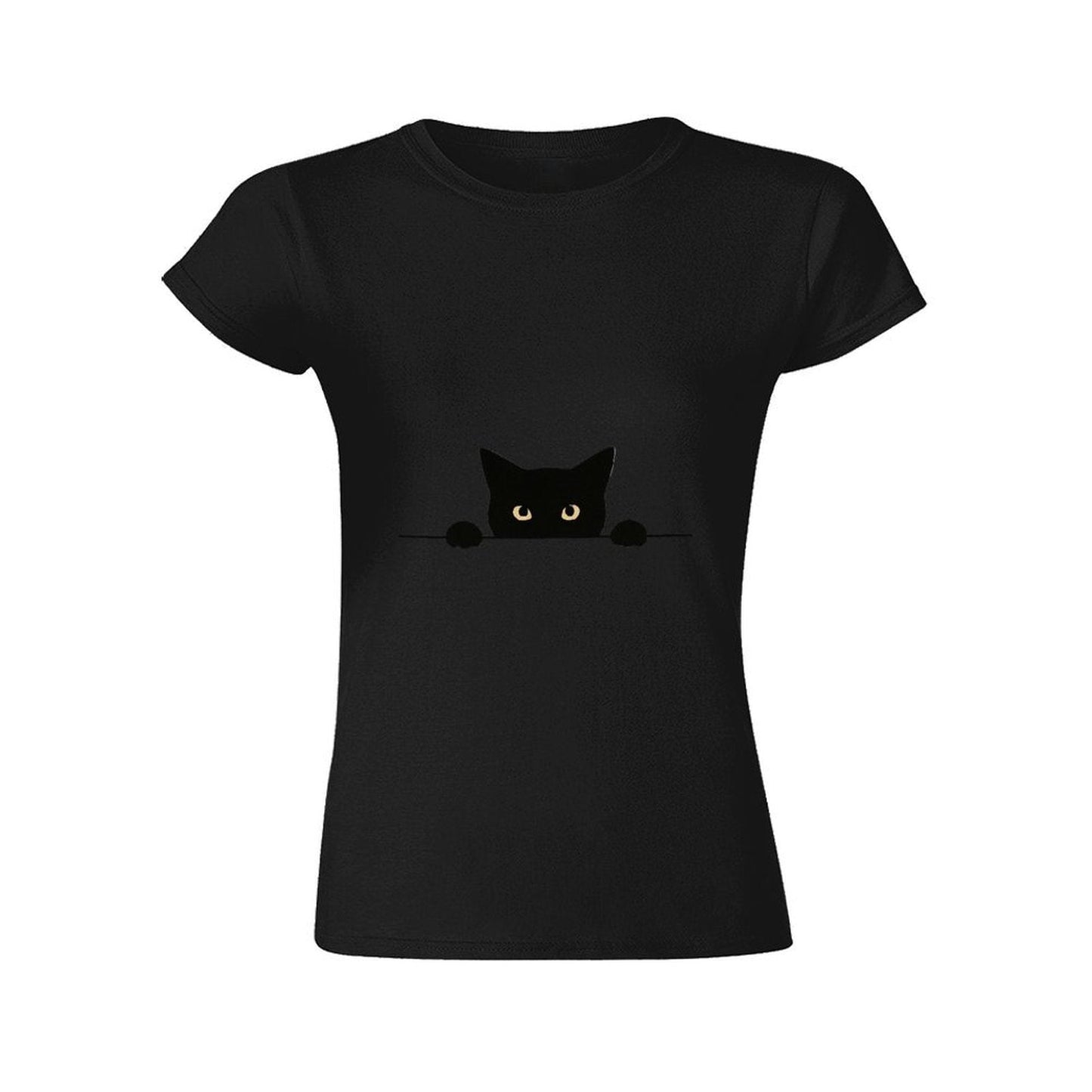 Gildan T-shirt Women Curious Cat Peeking Through Spring and Summer Round Neck Short - sleeved Tops Women's Casual Sports T-shirt - TrendyLookz