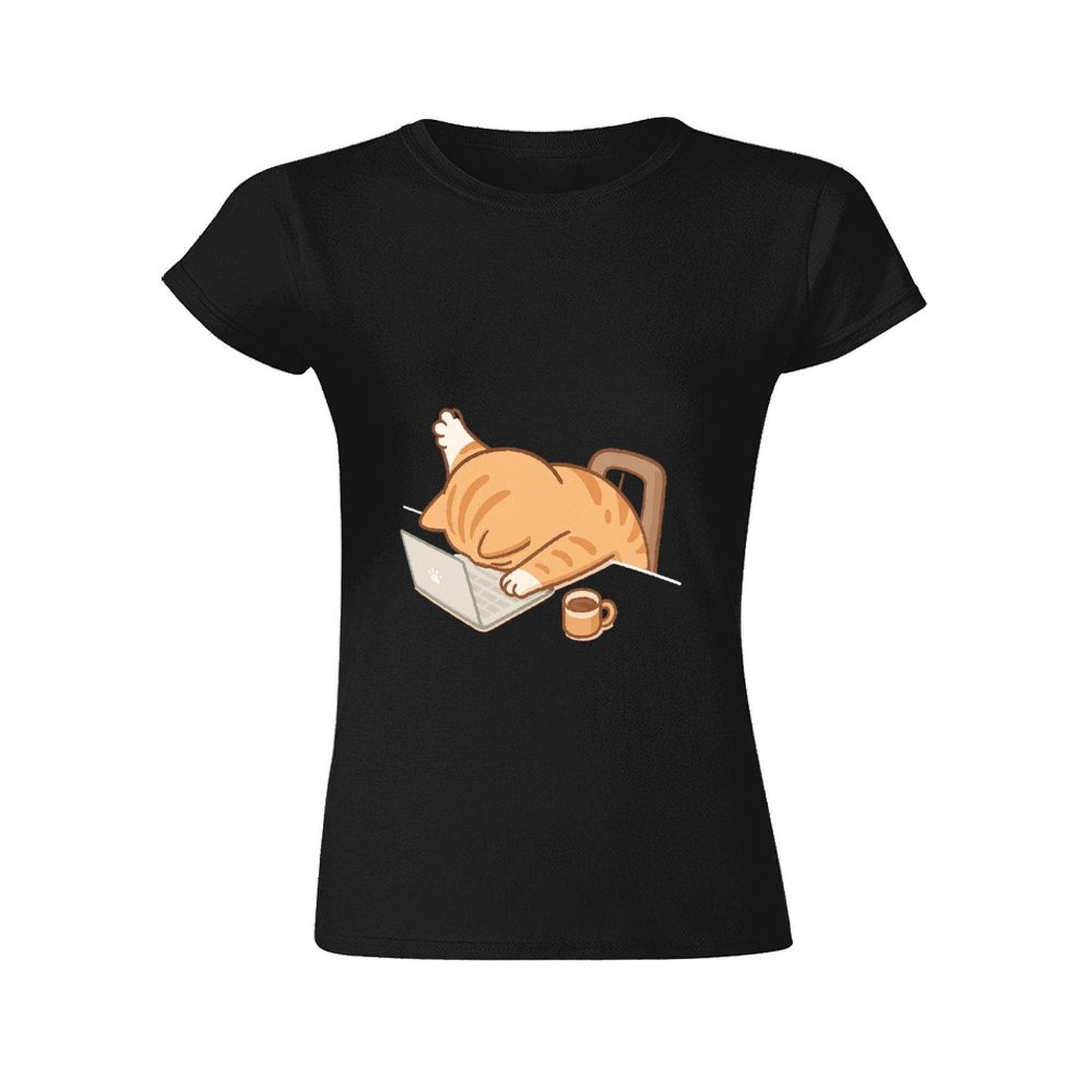 Gildan T-shirt Women Exhausted Cat at Work Spring and Summer Round Neck Short - sleeved Tops Women's Casual Sports T-shirt - TrendyLookz