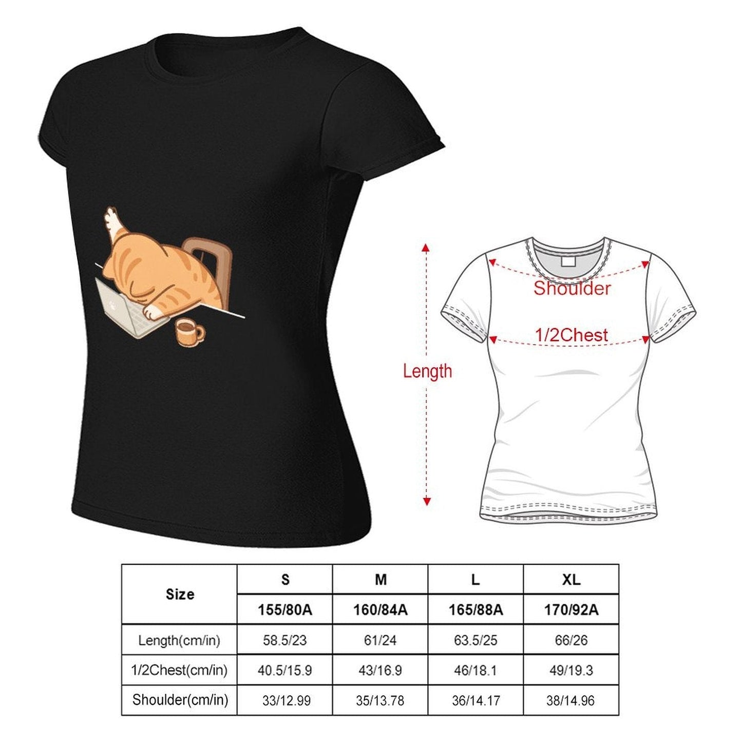 Gildan T-shirt Women Exhausted Cat at Work Spring and Summer Round Neck Short - sleeved Tops Women's Casual Sports T-shirt - TrendyLookz