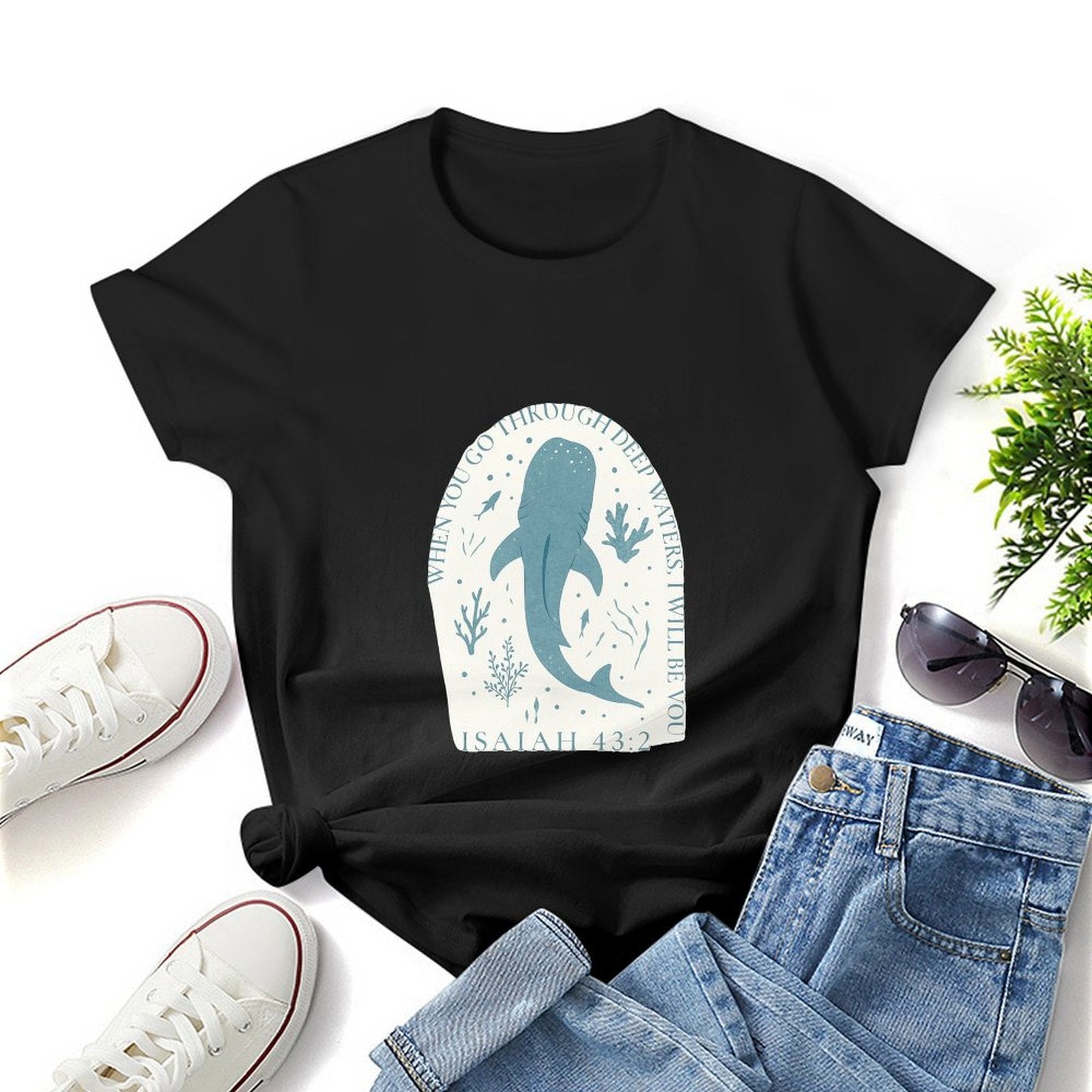 Gildan T-shirt Women Faith Through Deep Waters Spring and Summer Round Neck Short - sleeved Tops Women's Casual Sports T-shirt - TrendyLookz
