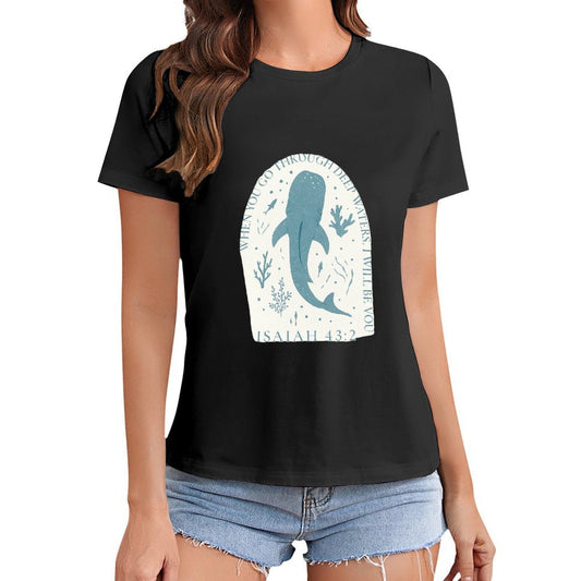 Gildan T-shirt Women Faith Through Deep Waters Spring and Summer Round Neck Short - sleeved Tops Women's Casual Sports T-shirt - TrendyLookz