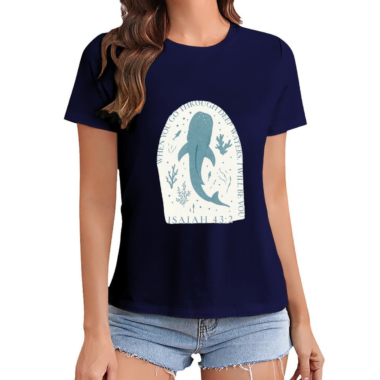 Gildan T-shirt Women Faith Through Deep Waters Spring and Summer Round Neck Short - sleeved Tops Women's Casual Sports T-shirt - TrendyLookz